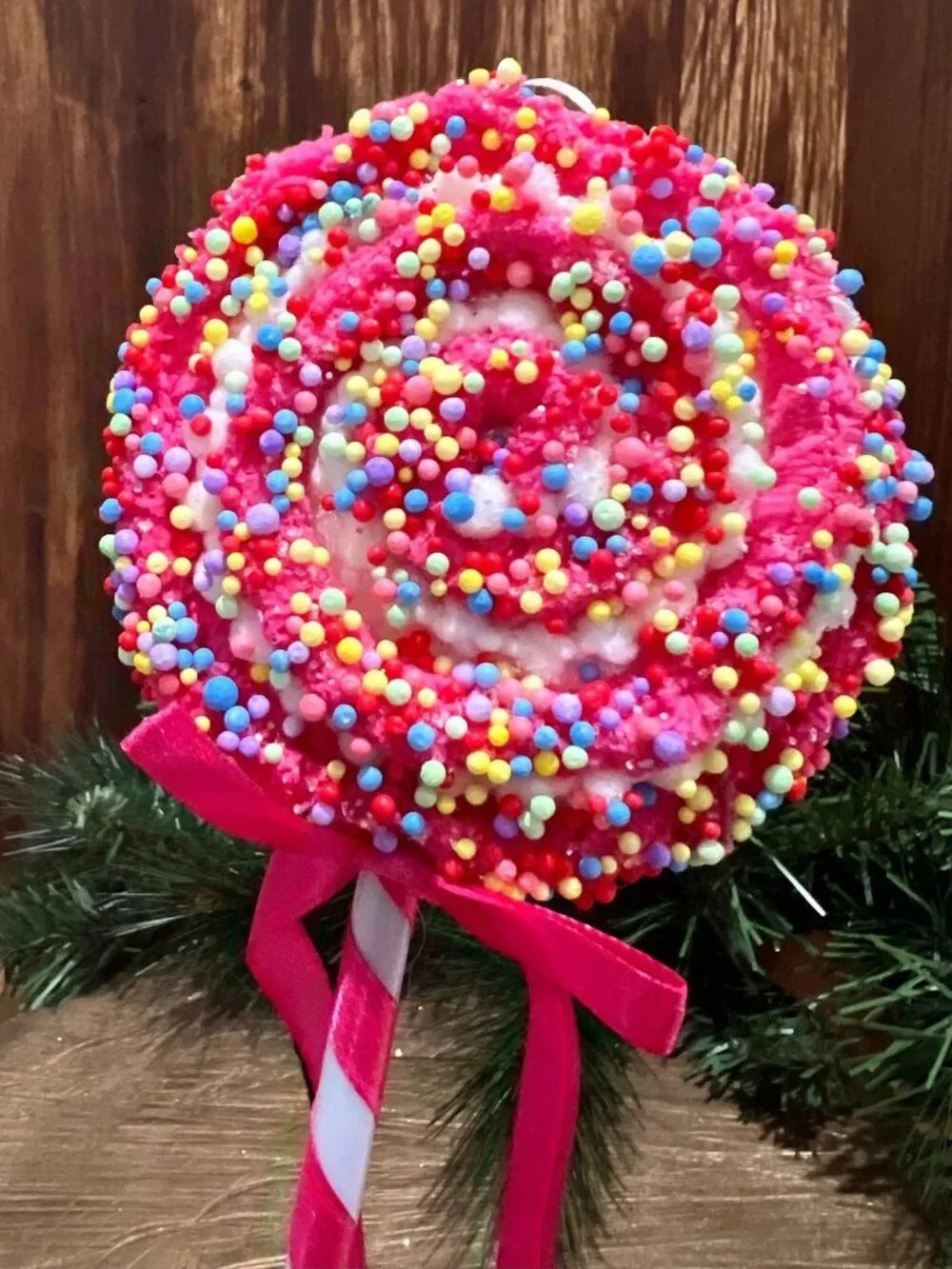Sprinkled Lollipop Pick, Light Blue or Fuchsia Christmas Ornament Holiday Decor